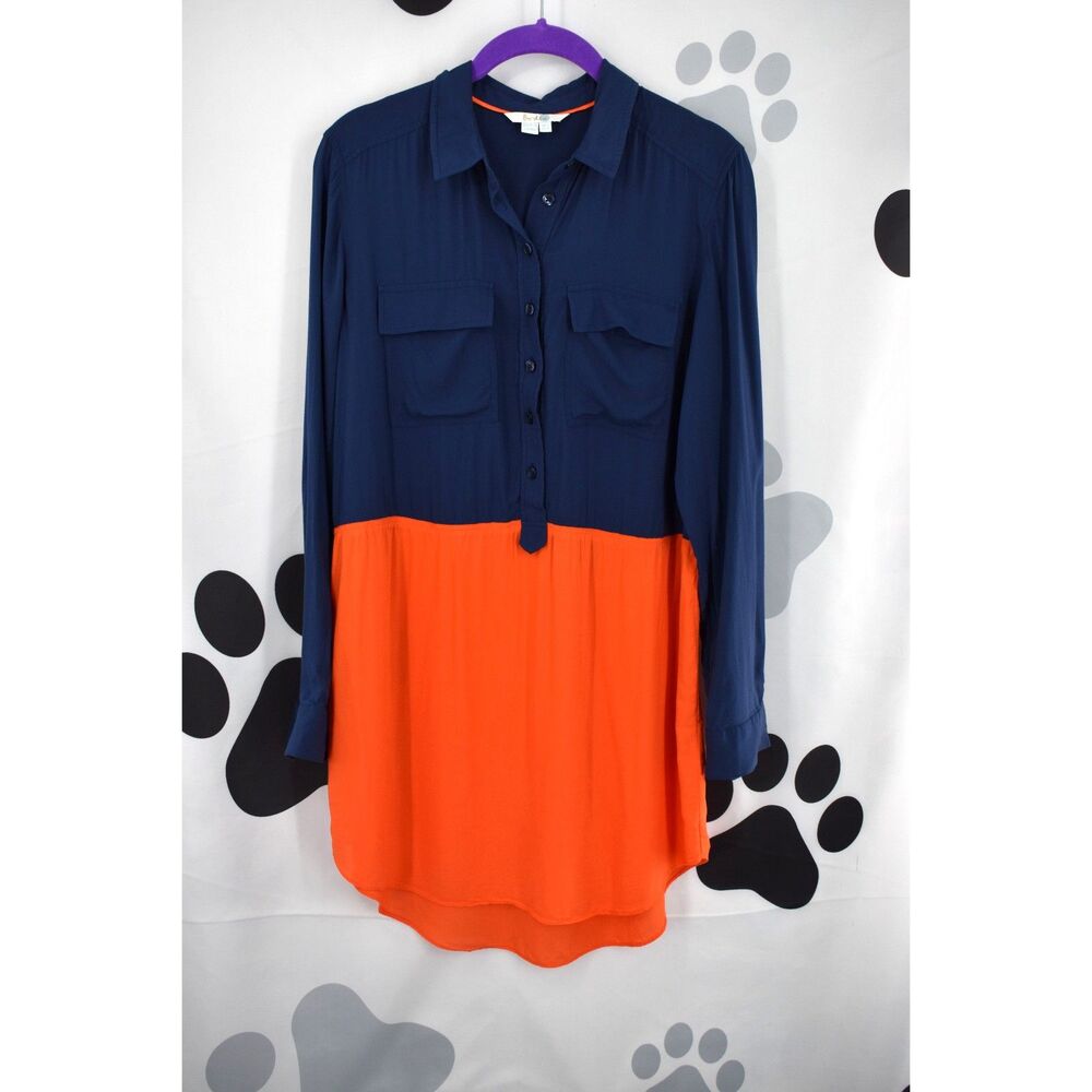 Boden Long Sleeve Color Block Shirt Dress Half Button Navy Orange Size US 4